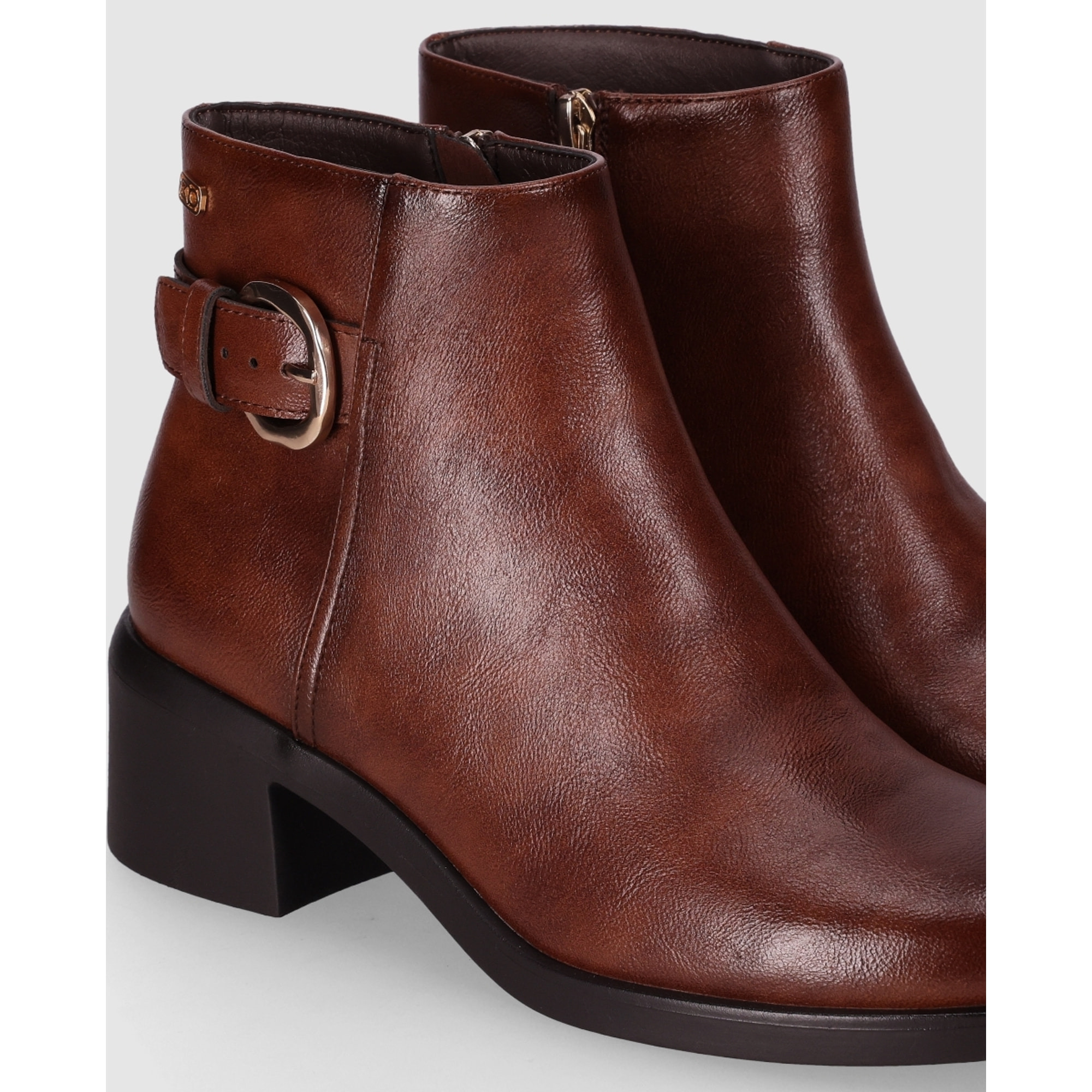 Botines de Piel Sintética - Marron - Tacón: 5 cm