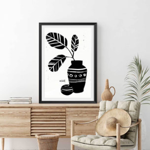 Illustration Botanique et Poterie azteque Affiche sous cadre noir