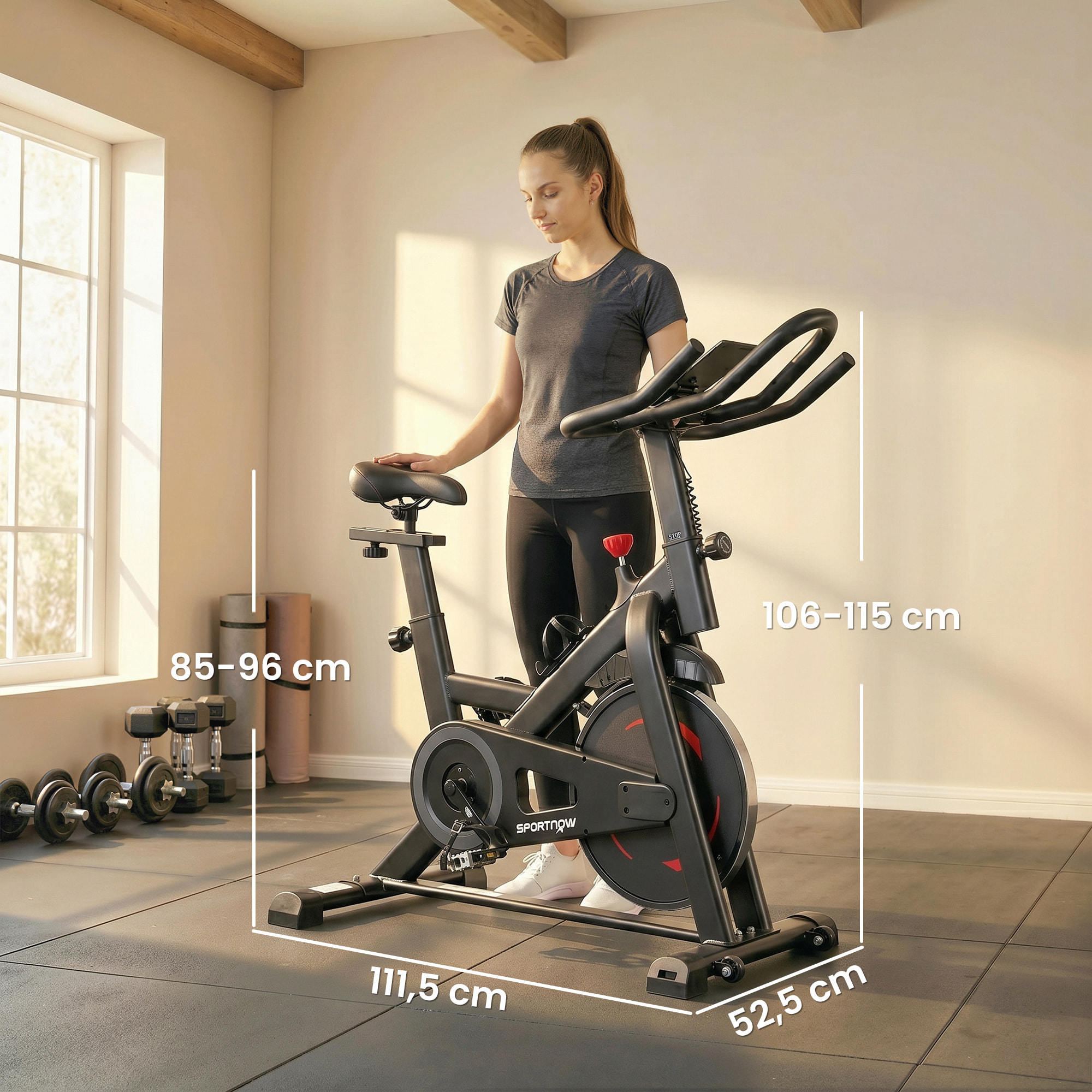 Vélo d'appartement réglable - vélo biking cardio - volant d'inertie 6 Kg, écran LCD, support Ipad gourde - acier rouge noir