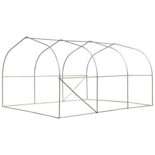 Serre tunnel de jardin dim. 3,5L x 3l x 2H m porte + 6 fenêtres enroulables acier galvanisé bâche PE haute densité blanc