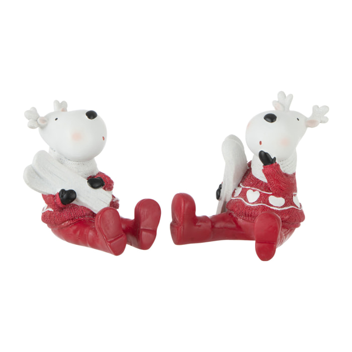 J-Line figurine de Noël Renne Assis - polyrésine - blanc/rouge - 2 pcs