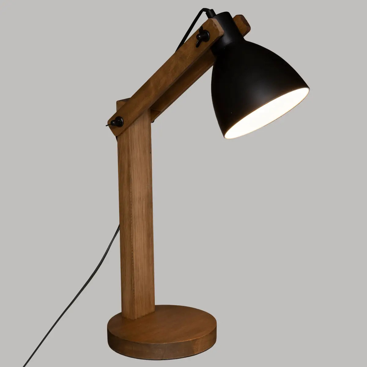 Lampe arc "Cuba" noire - métal & bois H56 cm