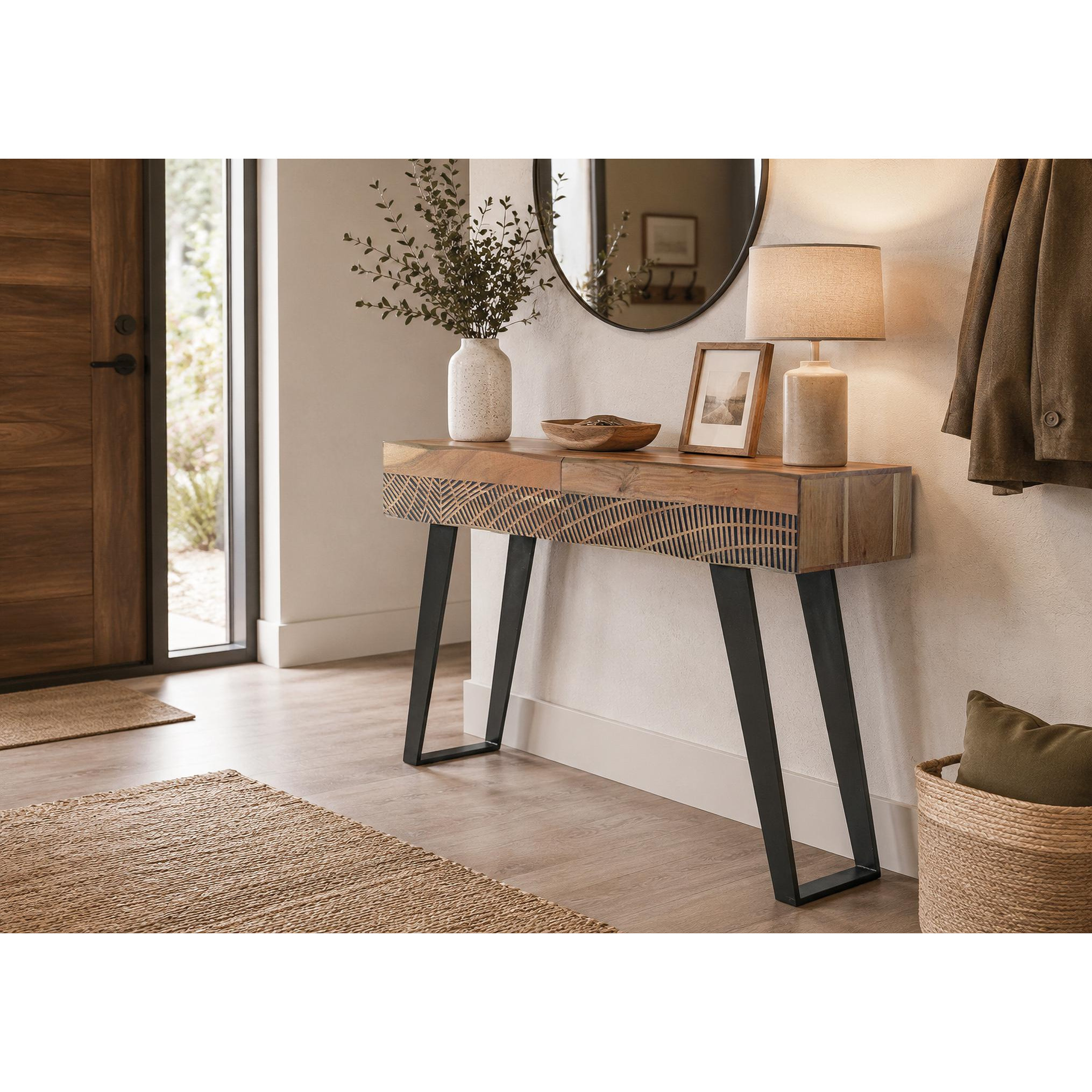 Consola de Madera de Acacia 110 Cm Estilo Rústico Moderno