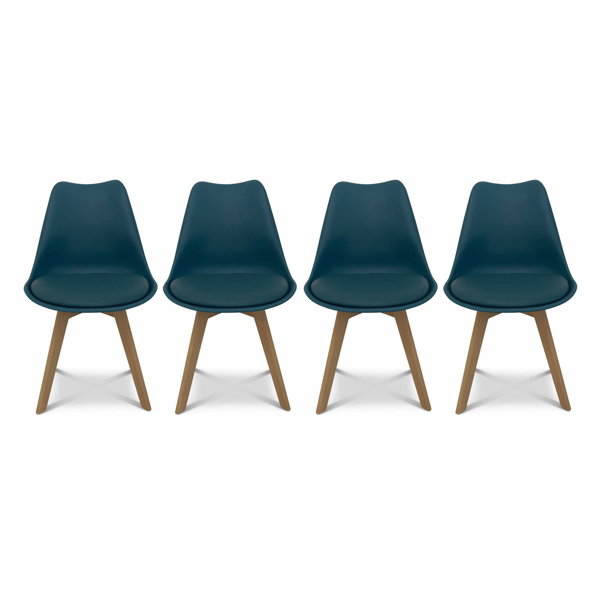 Lot de 4 chaises scandinaves. pieds bois de hêtre. chaises 1 place. bleu canard