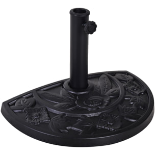 Pied de parasol base de lestage parasol demi-cercle résine imitation fonte motif fleur 50L x 31l x 32H cm noir