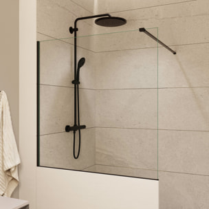 Pare-muret 100x100cm Paroi en verre Crystal Glass® 8 mm anticalcaire, avec bras et profilés noir mat (SATBWIS100PRC)