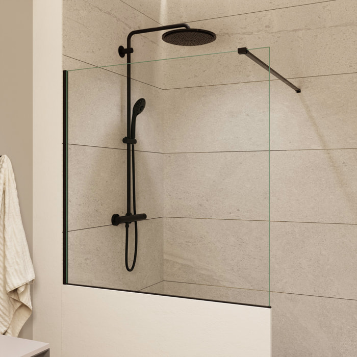 Pare-muret 100x100cm Paroi en verre Crystal Glass® 8 mm anticalcaire, avec bras et profilés noir mat (SATBWIS100PRC)