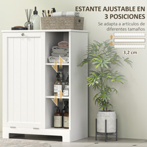 Armario de Baño con Cesto Ropa Sucia Mueble de Baño con Puerta Abatible Estantes Abiertos y Cesta Extraíble 60x38x86 cm Blanco