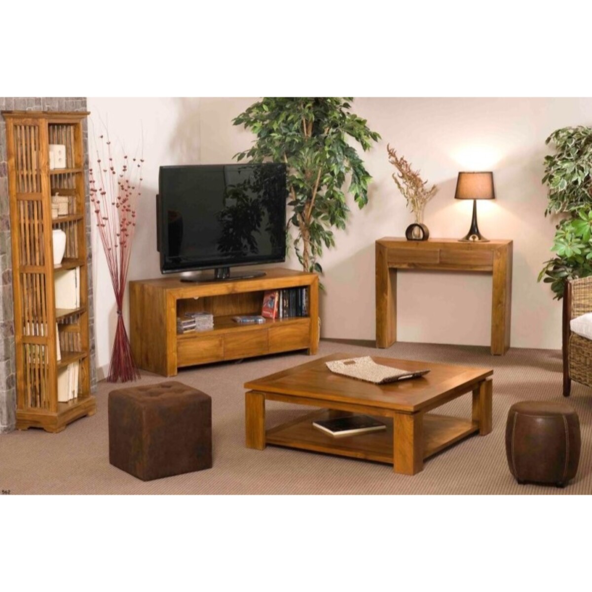 API - Étagère bibliothèque marron 45 cm bois teck