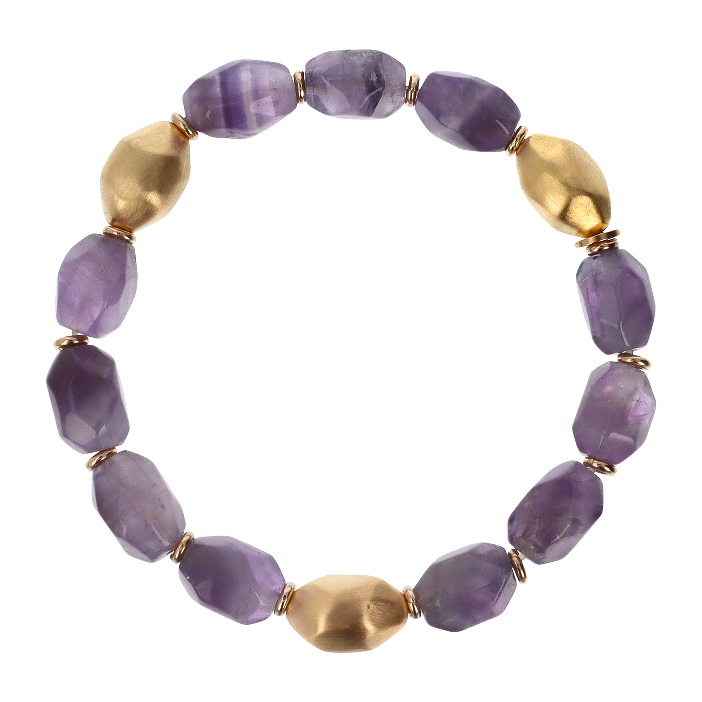 Bracciale Elastico con Elementi Satinati in Argento 925 placcato Oro Giallo 18Kt con Ametista Viola Sfaccettata