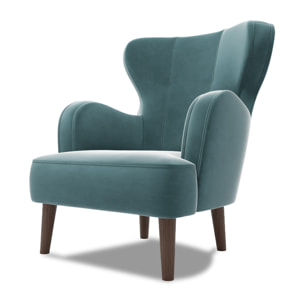 Jaudy - fauteuil - en velours - pieds en bois - Bleu