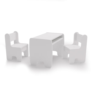 Set Timi Tavolo per Bambini con Due Sedie in Legno Bianco