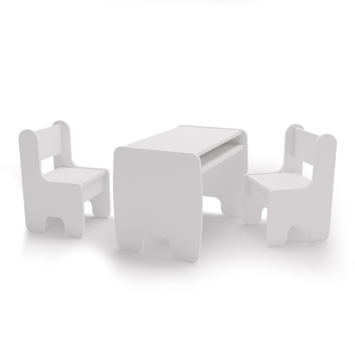Set Timi Tavolo per Bambini con Due Sedie in Legno Bianco