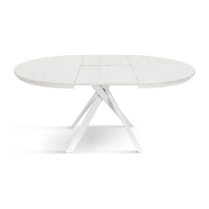 Tavolo rotondo PANTELLERIA in legno effetto bianco frassinato con gambe incrociate in metallo bianco, allungabile ⌀120 cm - ⌀170 cm