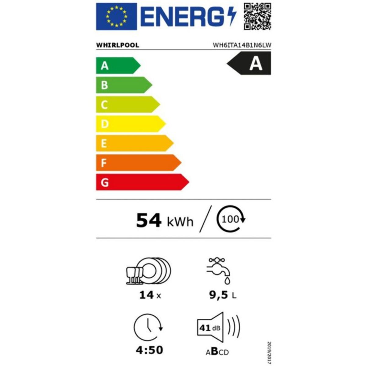 Lave vaisselle encastrable WHIRLPOOL WH6ITA14B1N6LW