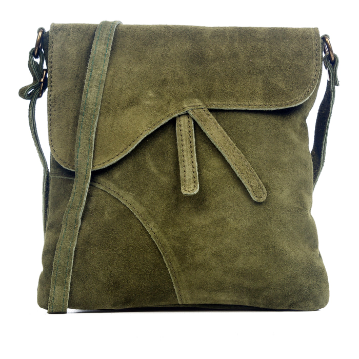 FIRENZE ARTEGIANI Borsa a Spalla da Donna Ulfa Vera Pelle Scamosciata Made in Italy 24x2x24 Cm. Colore: verde scuro