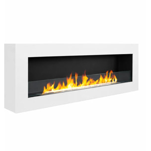 Siena 120 - Camino a Bioetanolo da Parete 120x41x15 cm con Bruciatore 1,25lt in Acciaio Bianco