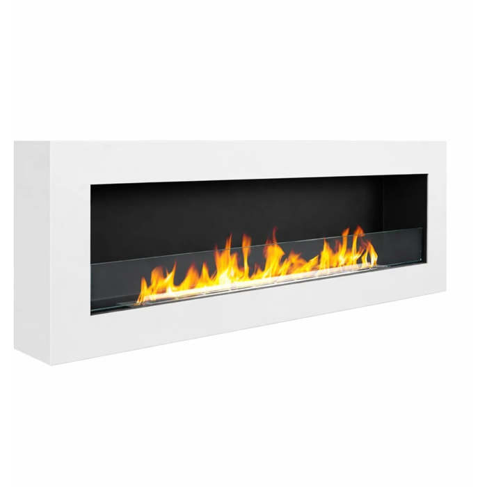 Siena 120 - Camino a Bioetanolo da Parete 120x41x15 cm con Bruciatore 1,25lt in Acciaio Bianco