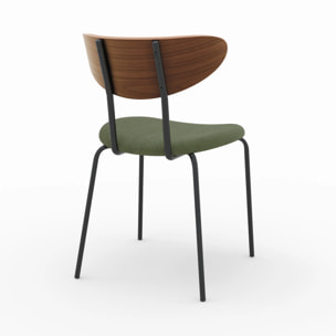 Lot de 2 chaises en velours côtelé vert kaki et dossier en noyer - Jade