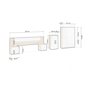Dormitorio compuesto por 5 piezas en blanco artik y roble canadian Akari 5C Plus Blanco Artik (Blanco Mate) - Roble Canadian