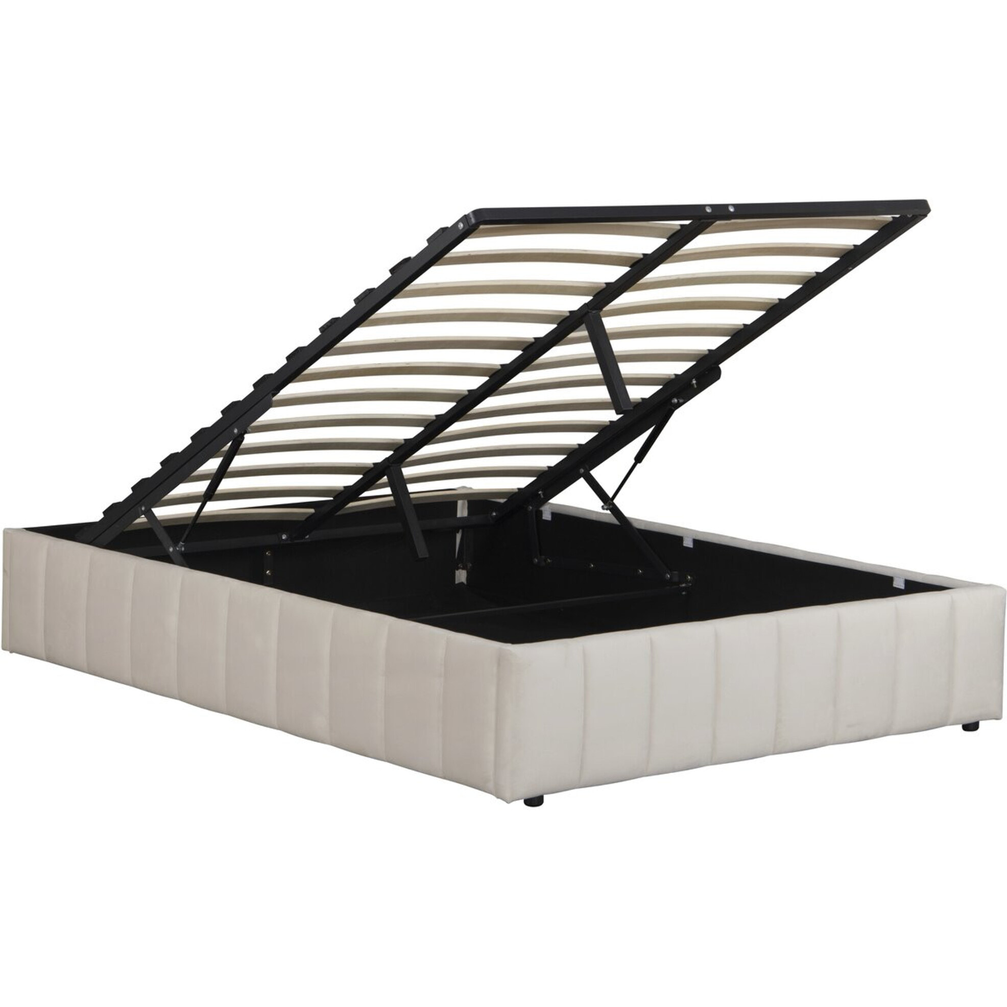 Lit double en velours avec coffre et sommier "Meribel" - Beige - 160 x 200 cm