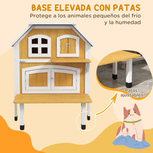 Casa para Gatos de Madera 78x82x93 cm Caseta para Gatos de 2 Niveles Refugio para Gatos con Techo Asfáltico Terraza y Plataforma de Salto Natural