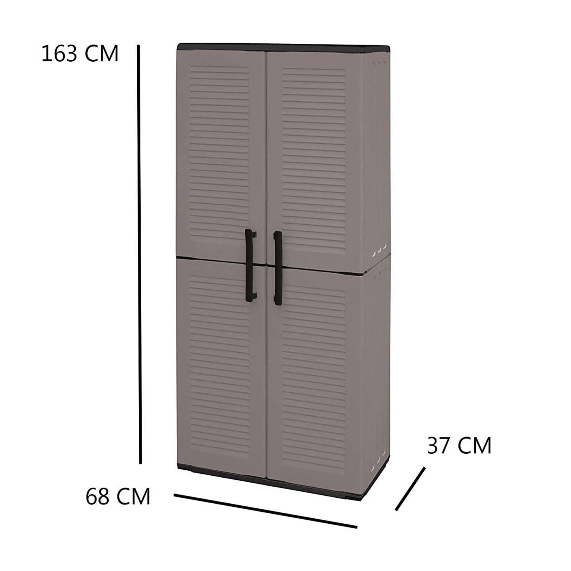 Armadio multiuso da esterno o interno, Mobile a 2 ante e 3 ripiani regolabili in polipropilene, 100% Made in Italy, cm 68x37h163, colore Grigio