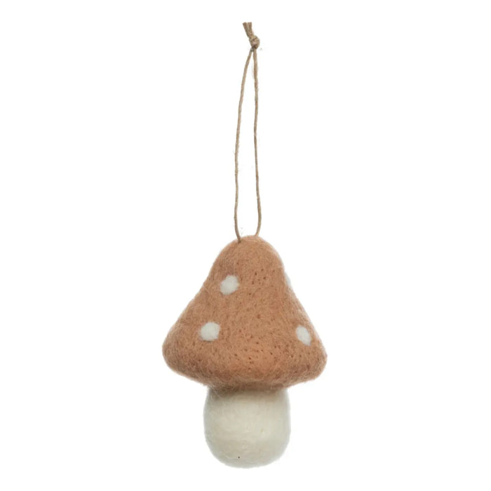 Décoration de sapin laine champignon beige 8cm