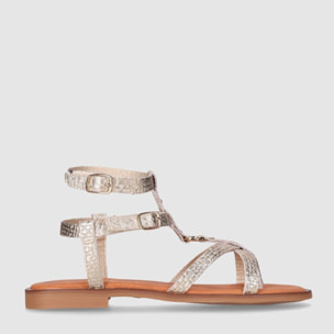 Sandalias de Piel - Oro - Tacón: Bajo