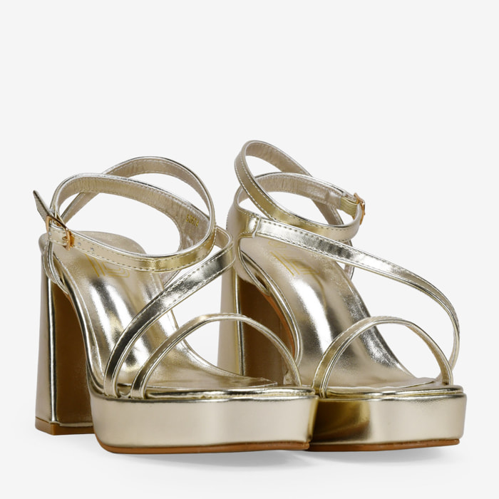 Sandalias de fiesta doradas con tacón y plataforma