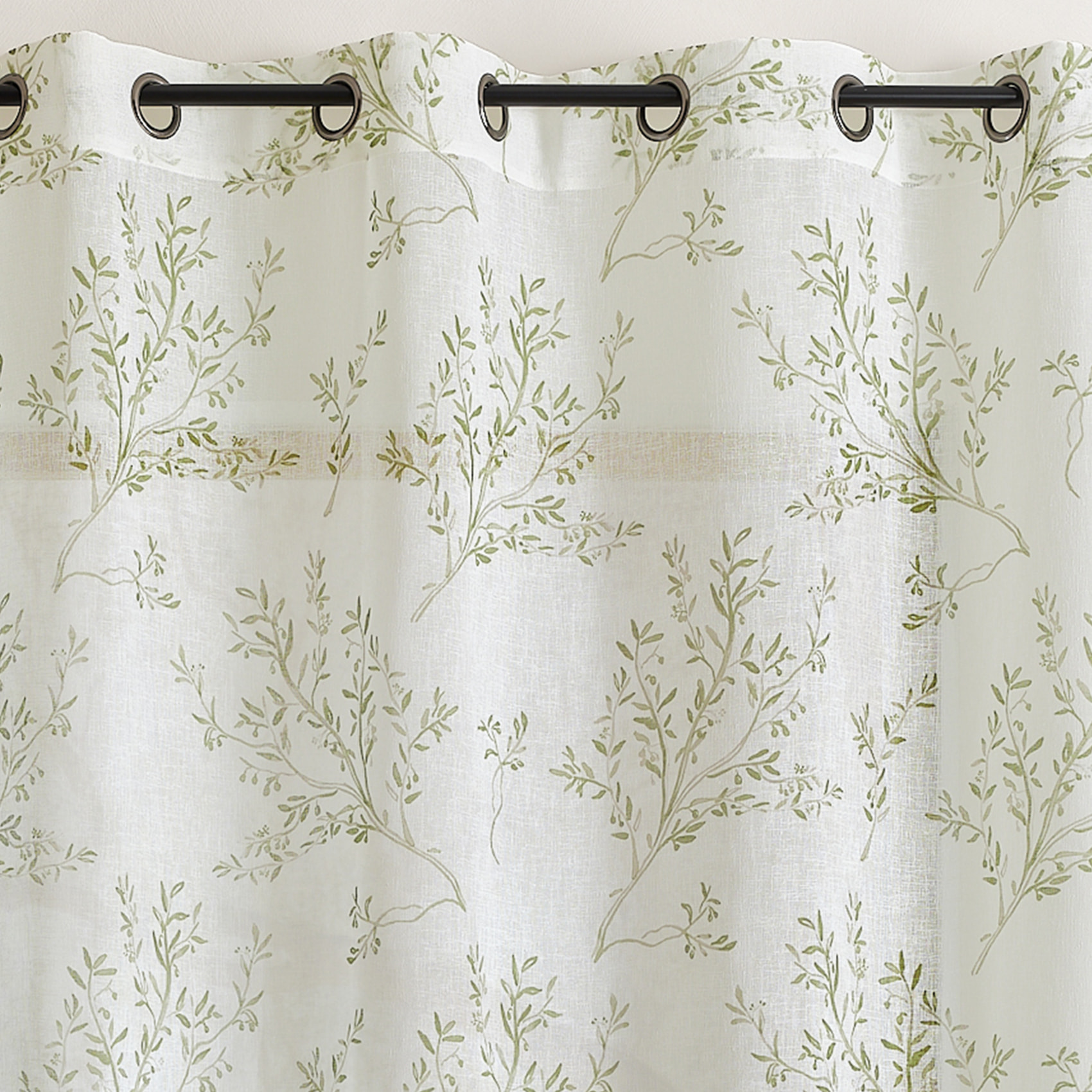 Voilage impression feuillage poétique - Kaki