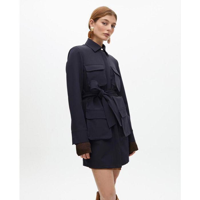 Abito Camicia Corto con Tasche e Cintura