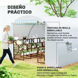 Invernadero de TáÂºnel 6x3x2 m Invernadero de Terraza con 8 Ventanas Puerta con Cremallera Cubierta de Polietileno 140 g/m² y Estructura de Acero para Cultivo Plantas Verduras en Jardín Blanco