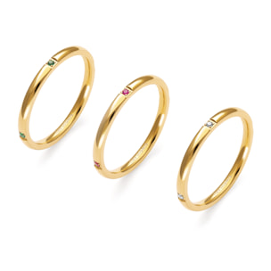 Pack 3 Anillos Palmar Colors Acero Baño Oro