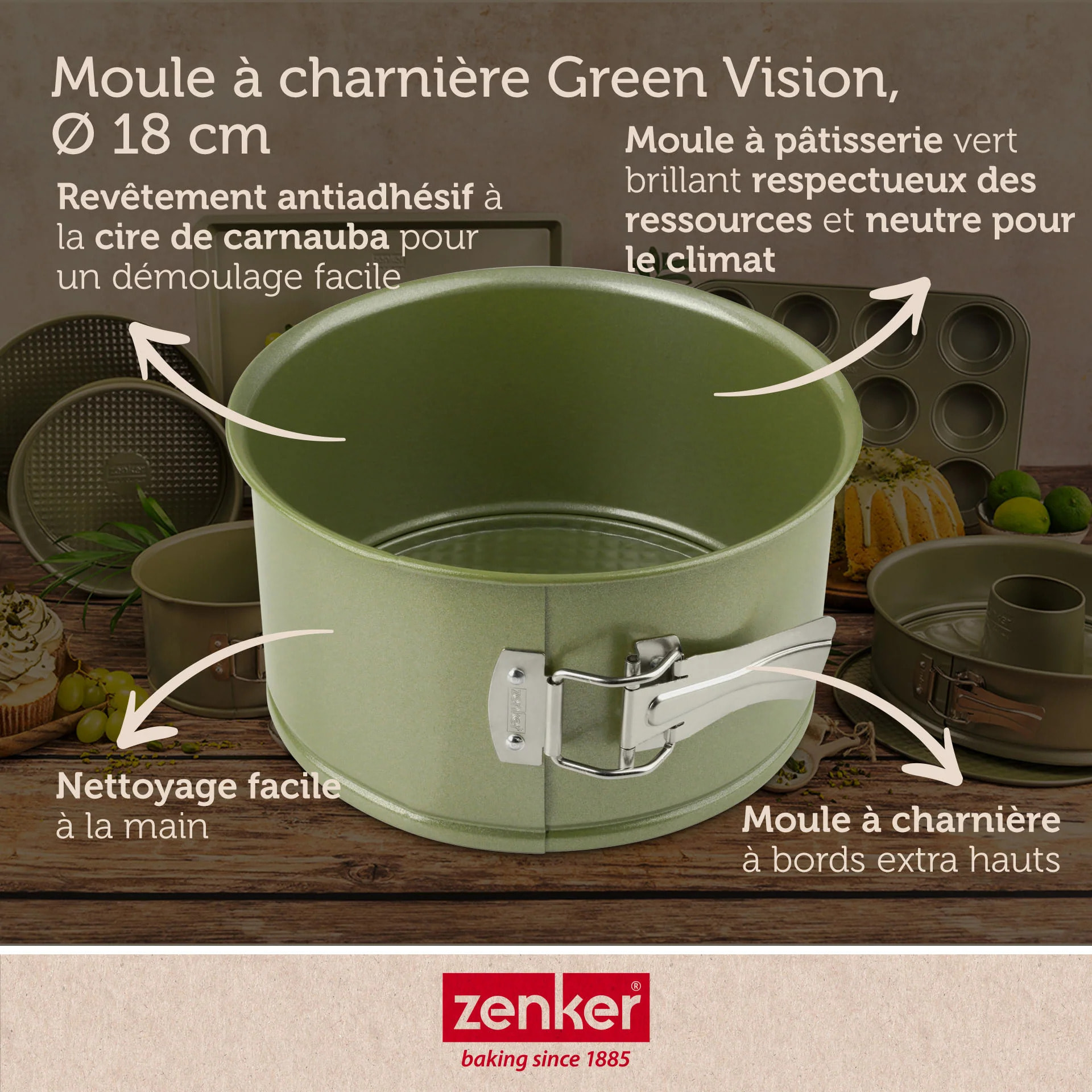 Lot de 2 moules à gâteaux 18/18 cm en acier Zenker Green Vision