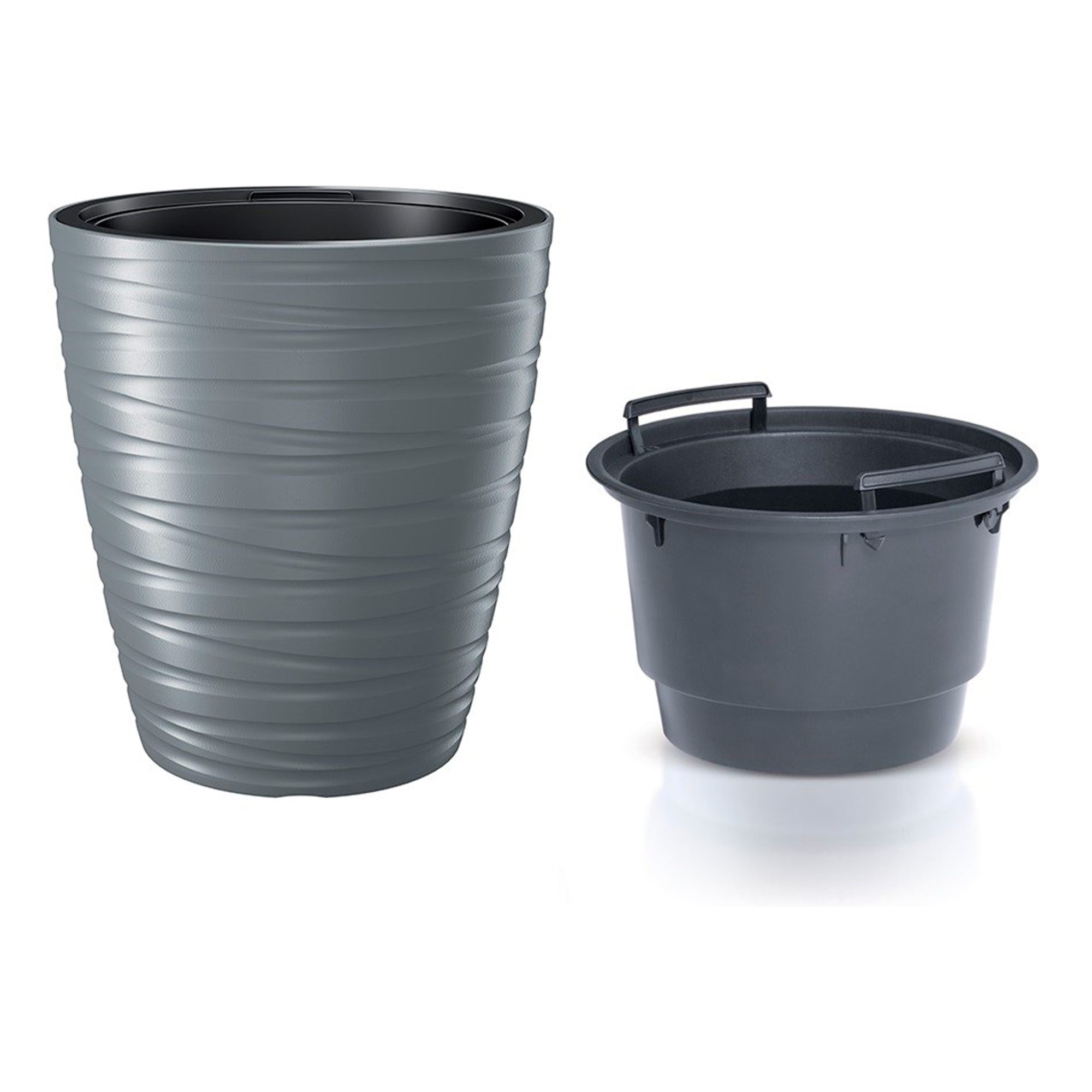 Maceta con deposito 16l maze de plastico en color gris piedra 29,6 (largo) x 29,6 (ancho) x 32,9 (alto) cm