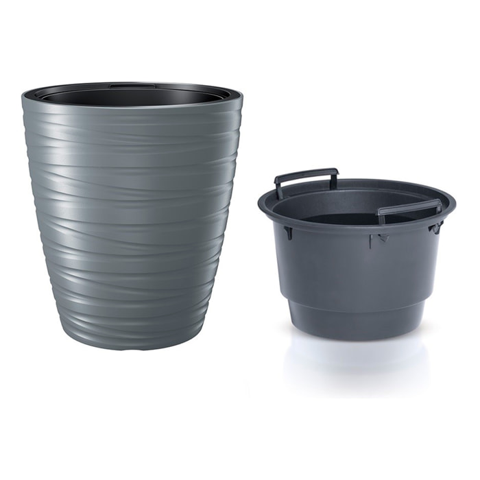 Maceta con deposito 16l maze de plastico en color gris piedra 29,6 (largo) x 29,6 (ancho) x 32,9 (alto) cm