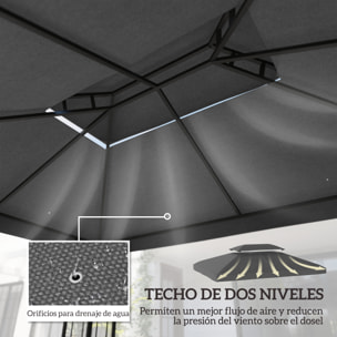 Techo de Repuesto para Cenador, 4x3 m, Cubierta de Repuesto con Techo Doble, 10 Orificios de Drenaje y Protección UV, SOLO Toldo de Recambio para Pabellón Gazebo, Gris Oscuro