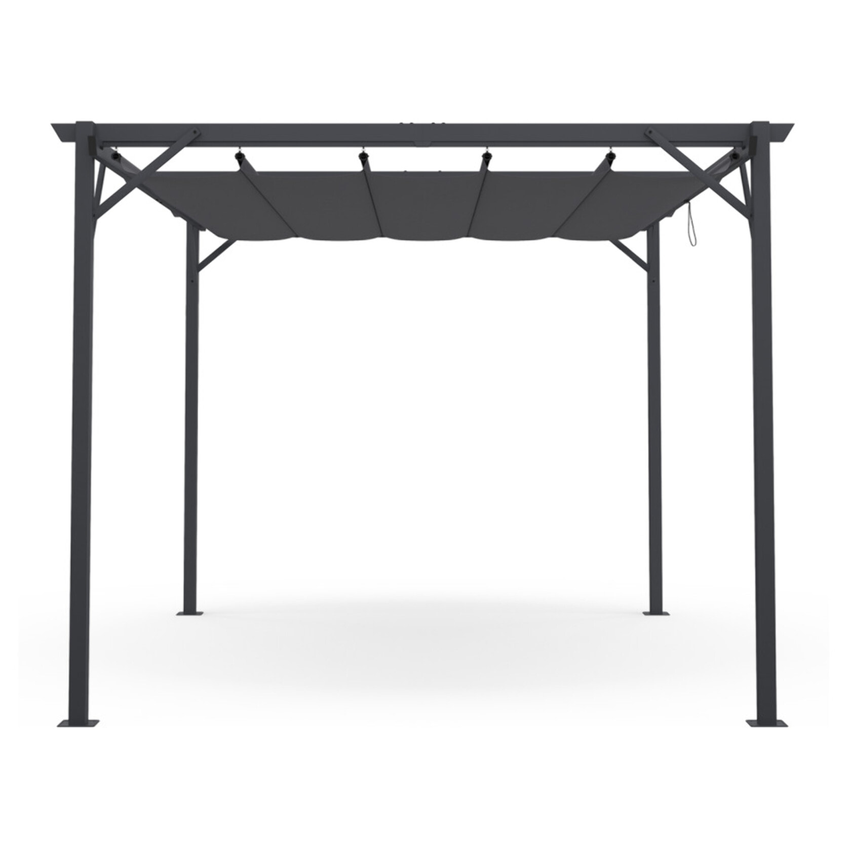Pergola Marina en acier et toit rétractable gris 3x4m - Structure gris anthracite, toile et stores gris anthracite