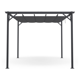 Pergola Marina en acier et toit rétractable gris 3x4m - Structure gris anthracite, toile et stores gris anthracite