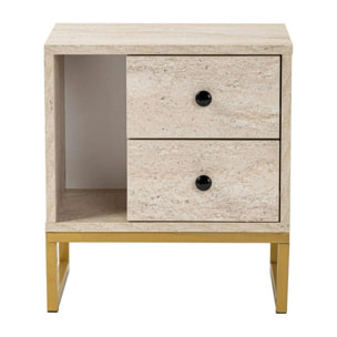 Table de nuit 2 tiroirs, 1 niche - effet travertin JENA