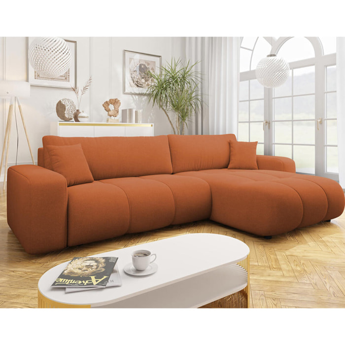 Nicole - Canapé d'angle réversible 5 places convertible avec coffre en tissu - Rouille