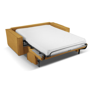 Canapé convertible "Olympe" 4 places en tissu structurel moutarde