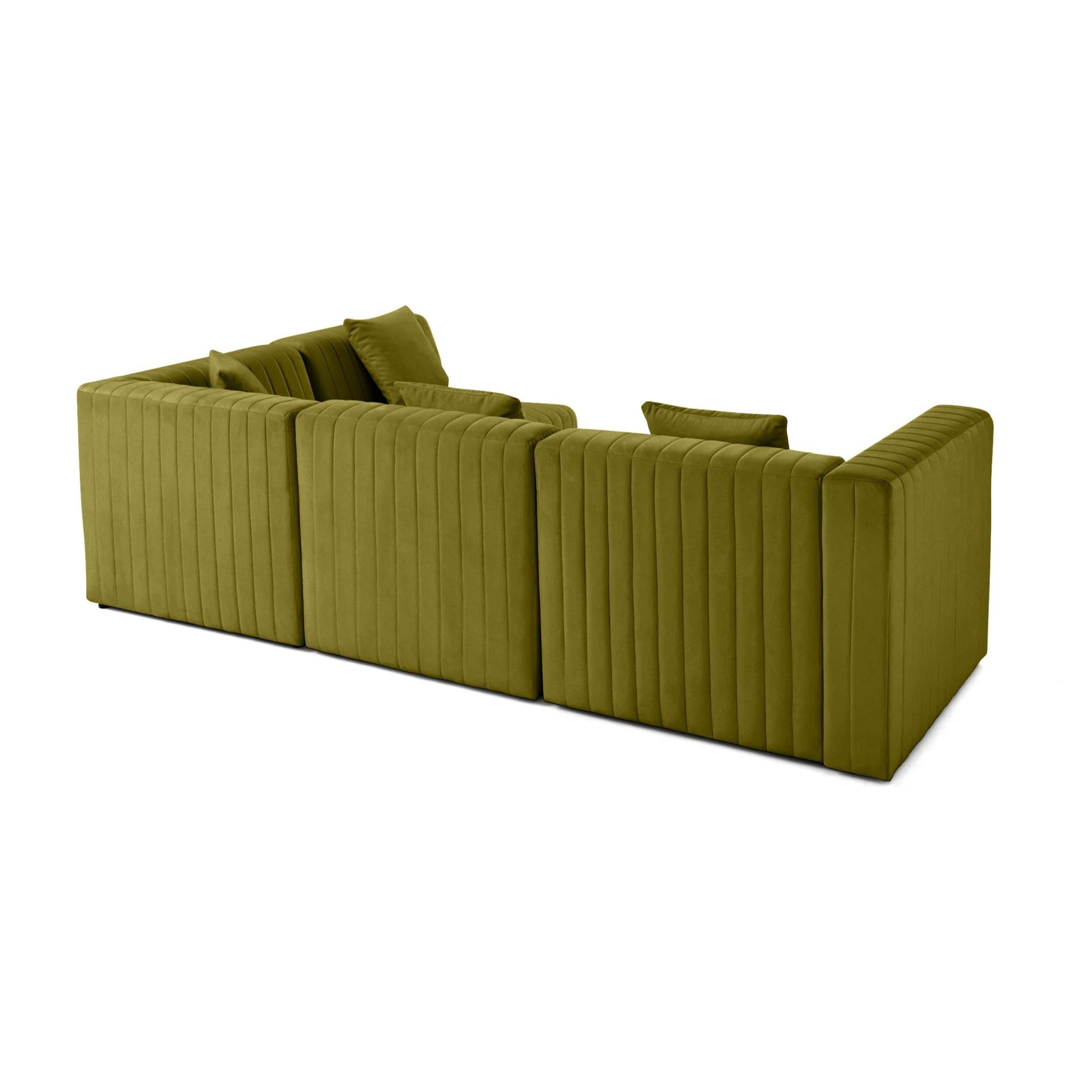 Nova - canapé modulable d'angle droit - 5 places - en velours - Vert Olive