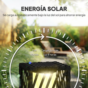 Linterna de Jardín de Ratán, Farola Solar Exterior con Luces LED Encendido y Apagado Automático, Impermeable, IP44, Lámpara de pie para Terraza, Balcón, Patio, 16x16x68 cm, Negro