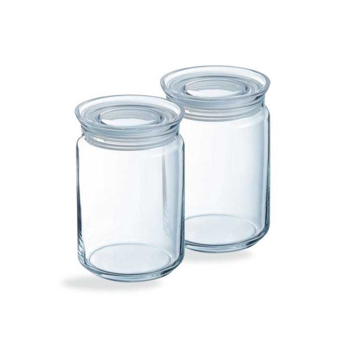 Lot de 2 pots de conservation Pure Jar Glass- Luminarc - En verre avec couvercle en verre- 2 x 1L