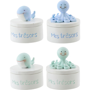 J-Line Boîte Baleine + Pieuvre - polyrésine - bleu clair/vert clair - small - 4 pièces