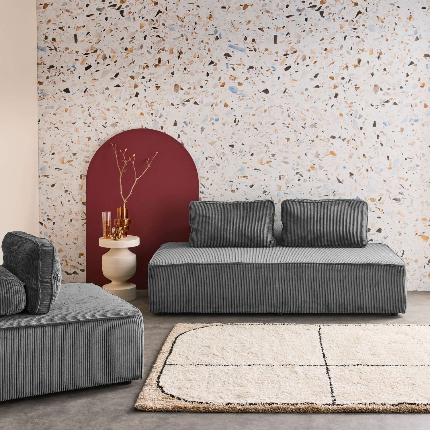 Ensemble chauffeuses LAO pour canapé modulable en velours côtelé 3 places gris foncé