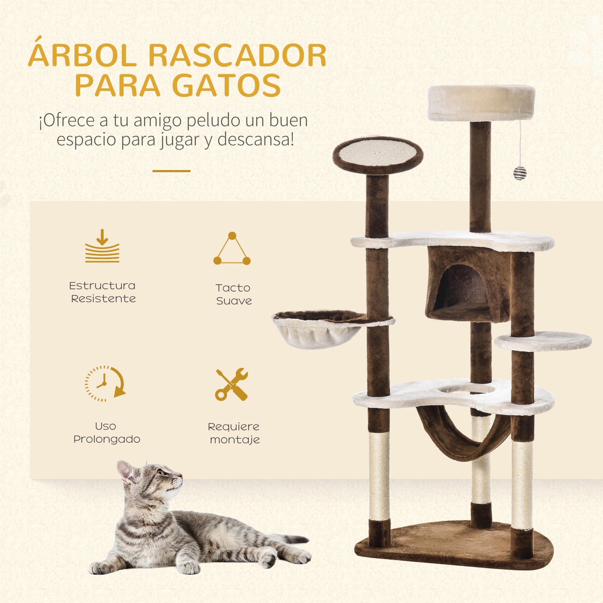 Rascador Arbol para Gatos de Felpa 153x65x50cm Café y Crema