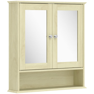 Armoire murale étagère salle de bain 56L x 13l x 58H cm double porte miroir étagère réglable MDF naturel